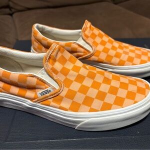 Vans Orange Checkered Slip-On Sneakers size 8